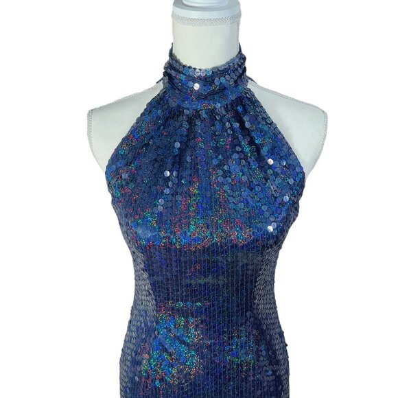 Adrianna Papell Evening Dress Navy Blue Iridescent Sequins Column Gown Size 2 - Picture 3 of 11